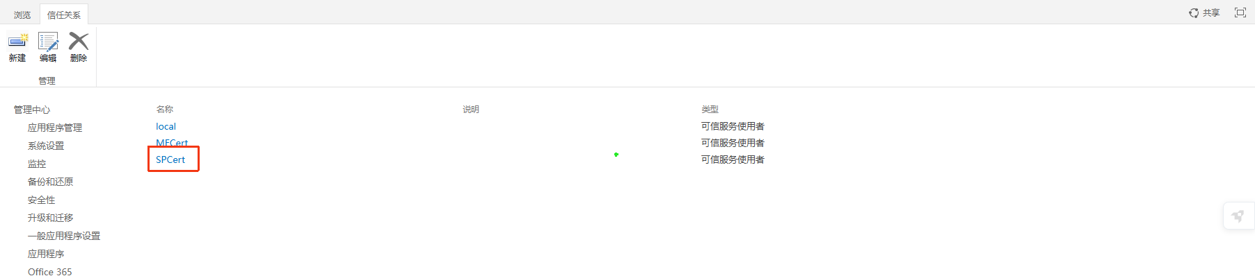 信任关系列表
